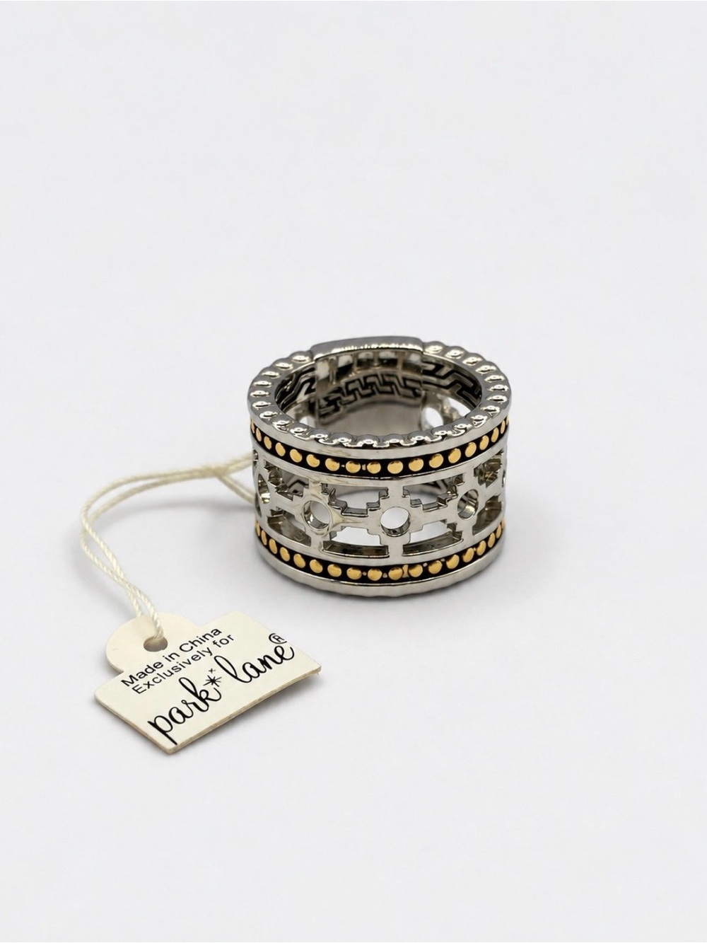 Park Lane Silver-Tone Gold Accent Openwork Wide Band Ring Size 8
